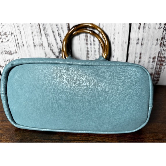 JOY SUSAN Stacey Bamboo Hand Tote Bag Vegan Leather Turquoise New Crossbody - Picture 8 of 13